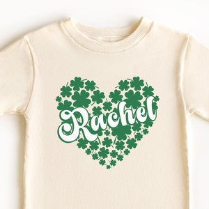 Kids St Patricks Day Shirt, Toddler St Patricks Day Shirt, Girls Personalized Shamrock Heart Kids Shirt, Clover Heart Toddler Shirt