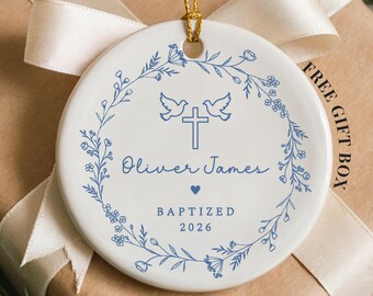 Personalized Boy Baptism Ornament, Custom Baby Christening Gift, Custom Baptized Keepsake with Name and Date