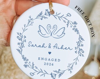 Personalized Engaged Ornament, Custom Names & Date, Our First Christmas Engaged, Fiance Gift, Proposal Keepsake