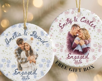 Personalized Engagement Ornament, Custom Proposal Photo Ornament, Watercolor Couple Portrait, Newly Engaged Keepsake, Engagement Gift
