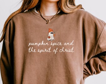 Christian Halloween Sweatshirt, Fall Jesus Crewneck, Cute Ghost Pumpkin Spice Coffee, Religious Halloween Sweater
