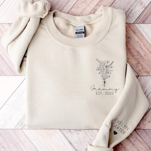 Personalized Grammy Sweatshirt, Custom Grandmother Hoodie With Grandchildren Names On Sleeve, New Nana Outfit, Announcement Clothing Gifts