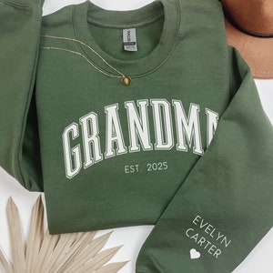 Personalized Grandma Sweatshirt, Custom Grandmother Hoodie With Grandchildren Names On Sleeve, New Nana Outfit, Announcement Clothing Gifts