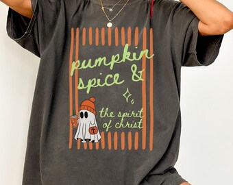 Christian Halloween Shirt, Cute Ghost Pumpkin Spice Coffee, Fall Jesus Shirts, Bible Verse Shirt, Faith Based Gift