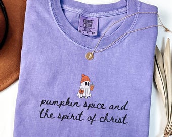 Christian Halloween Shirt, Cute Ghost Pumpkin Spice Coffee, Fall Jesus Shirts, Bible Verse Shirt, Faith Based Gift