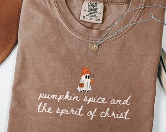Christian Halloween Shirt, Cute Ghost Pumpkin Spice Coffee, Fall Jesus Shirts, Bible Verse Shirt, Faith Based Gift
