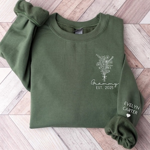 Personalized Grammy Sweatshirt, Custom Grandmother Hoodie With Grandchildren Names On Sleeve, New Nana Outfit, Announcement Clothing Gifts