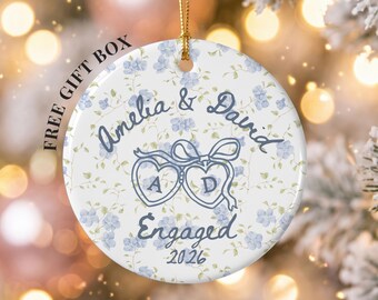 Personalized Engagement Ornament, Custom Names & Date, Our First Christmas Engaged Fiance Gift, Proposal Keepsake