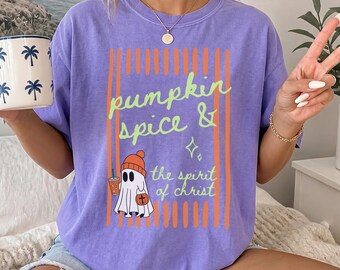 Christian Halloween Shirt, Cute Ghost Pumpkin Spice Coffee, Fall Jesus Shirts, Bible Verse Shirt, Faith Based Gift