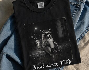 Feral & Forty Birthday Shirt For Women: Funny Raccoon 40th Birthday Tee, Fortieth Birthday Shirt for Her, Vintage 1986 Shirt