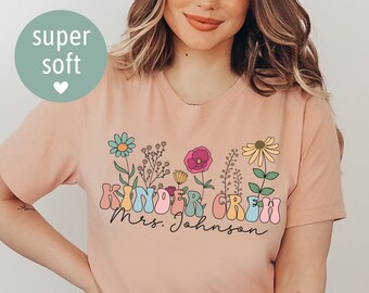 Personalized Kindergarten Teacher Shirt, Custom Name Teacher Shirt, Retro Kindergarten Teacher Tee, Back to School Teacher Gift