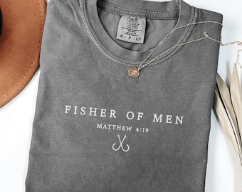 Fisher Of Men Shirt, Comfort Colors Christian Fishing T-shirt, Religious Fisherman Gift, Bible Verse Matthew 4:19 Top