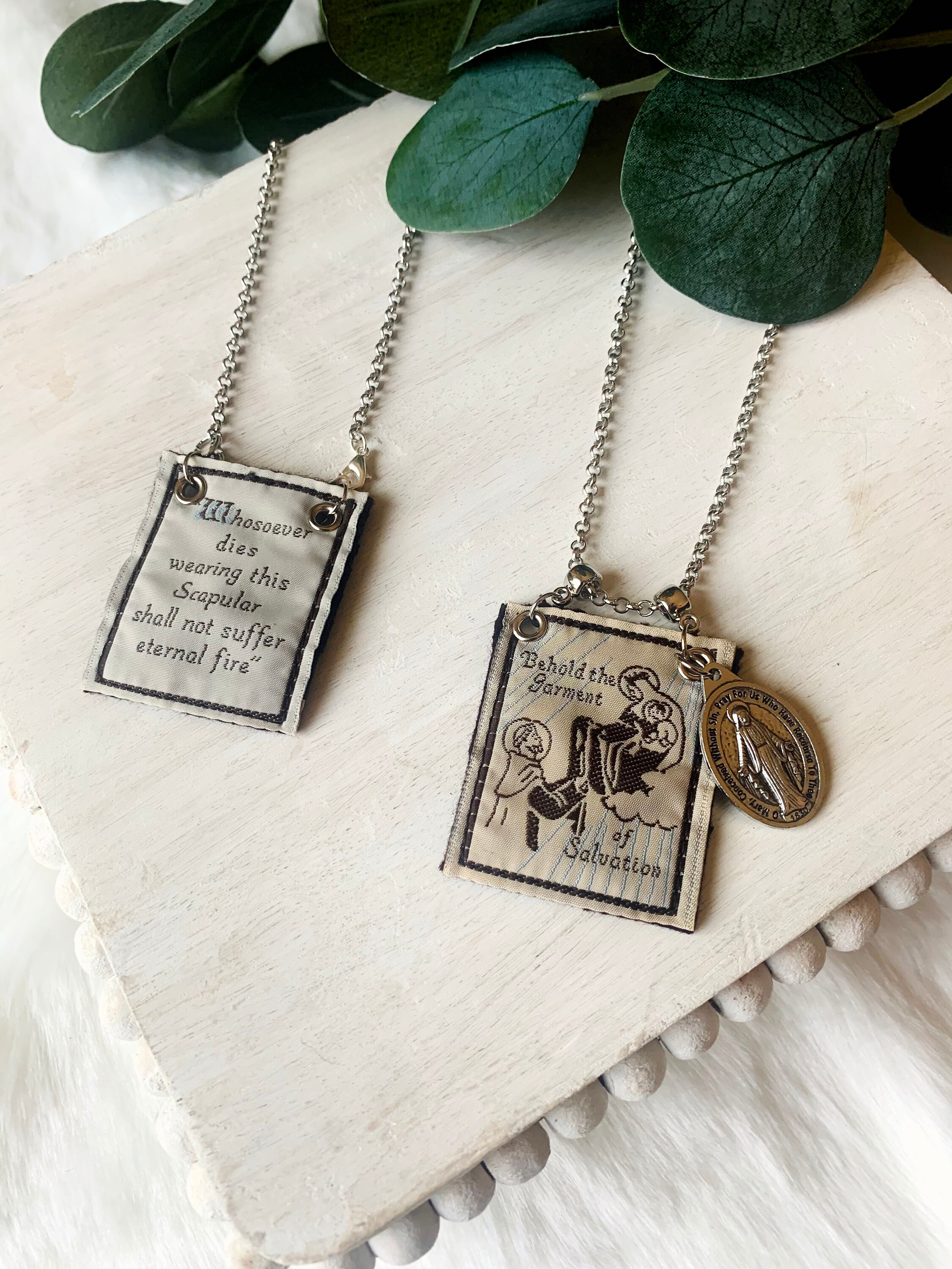 Scapular Necklace | Miraculous Medal Charm | Handmade Catholic Gift |