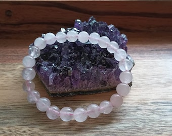 Rose Quartz Crystal Bracelet – 8mm Beads, Stone of Love & Compassion, Emotional Healing and Inner Peace Jewelry