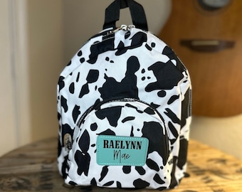 Mini Backpack, Black Cow Backpack, Personalized Backpack, Cowboy Backpack, Cowgirl Backpack, Toddler Backpack, Personalized Gift, Cow Bags