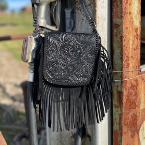 Western Genuine Leather Cowgirl Crossbody Messenger Fringe Laser Cut Purse  Bag 
