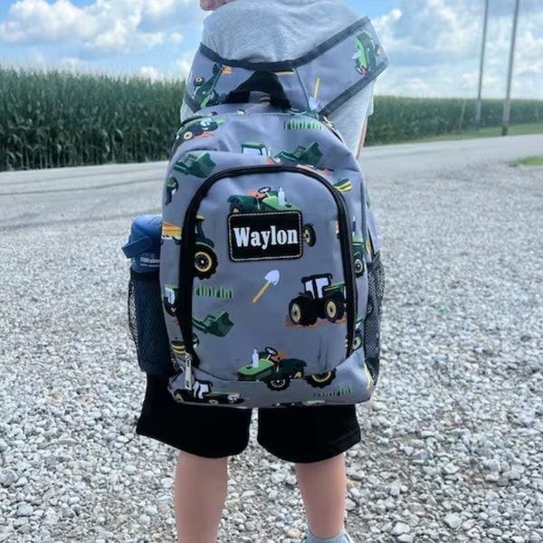 Mid Size Backpack, Tractor Backpack, Personalized Backpack, Green Tractor, Cowboy Backpack, Farmer, Personalized Gift, Big Green Tractor