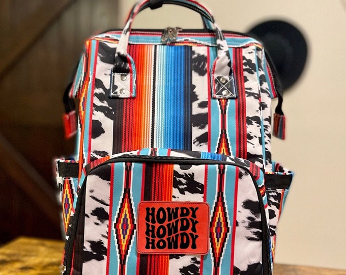 Cow Serape Diaper Bag, Western Diaper Bag, NGIL, Personalized Diaper
