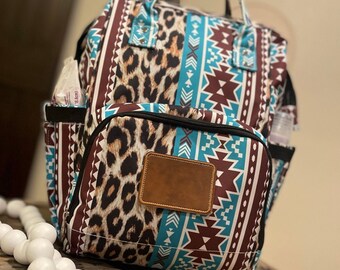 Cheetah Diaper Bag, Turquoise Cheetah Backpack, NGIL, Tribal Cheetah Diaper Bag, Western Diaper Bag, Personalized Diaper Bags, Custom Gifts