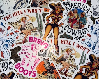 Vintage Cowgirl Stickers, Western Cowgirl Sticker Pack, Waterproof Glossy Stickers,  Cowgirl Decals, Western Decals, Boot, The Hell I Won't