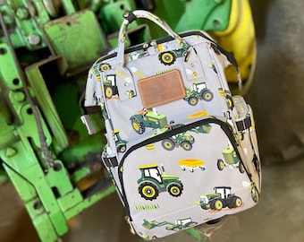 Western Diaper Bag, Tractor Diaper Bag, Personalized Diaper Bag, Tractor Bag, Personalized Gift, Farmer Backpacks, Cowboy Diaper Bag, Green