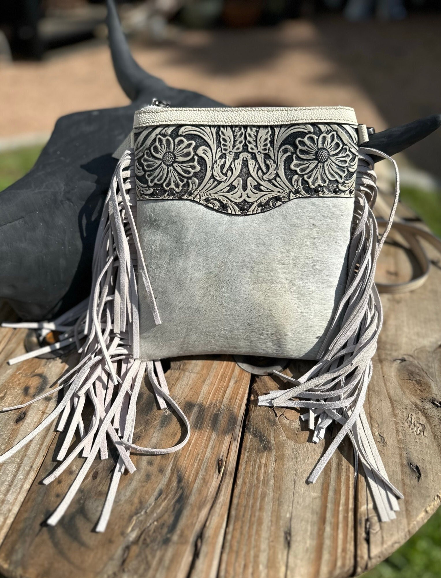 Hope Tooled Leather Cowhide Fringe Purse by Countryside Co.