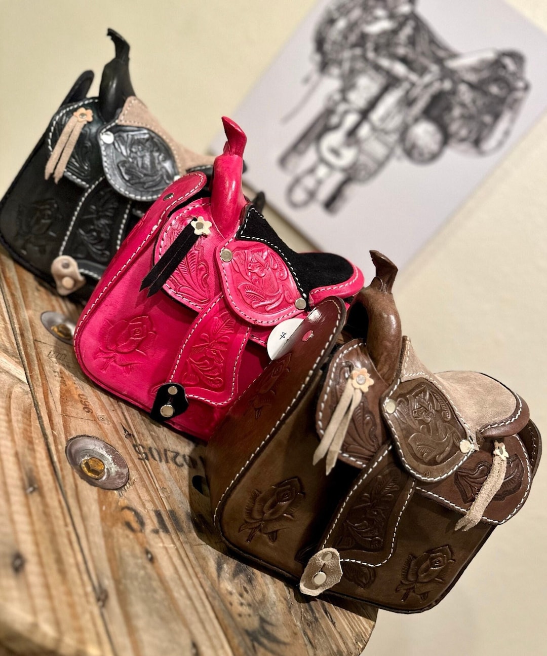 Tooled Leather Saddle Bag, Horse Saddle Purse, Western Bach Party Bag