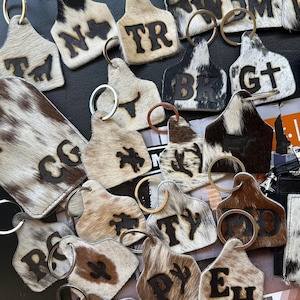 Custom Branded Cowhide Keychain, Cow Tag, Cattle Tag, Western, Rodeo, Cowboy, Cowgirl, Country, Cows, Keychain Accessories,Personalized Gift