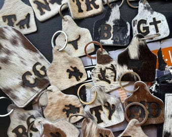 Custom Branded Cowhide Keychain, Cow Tag, Cattle Tag, Western