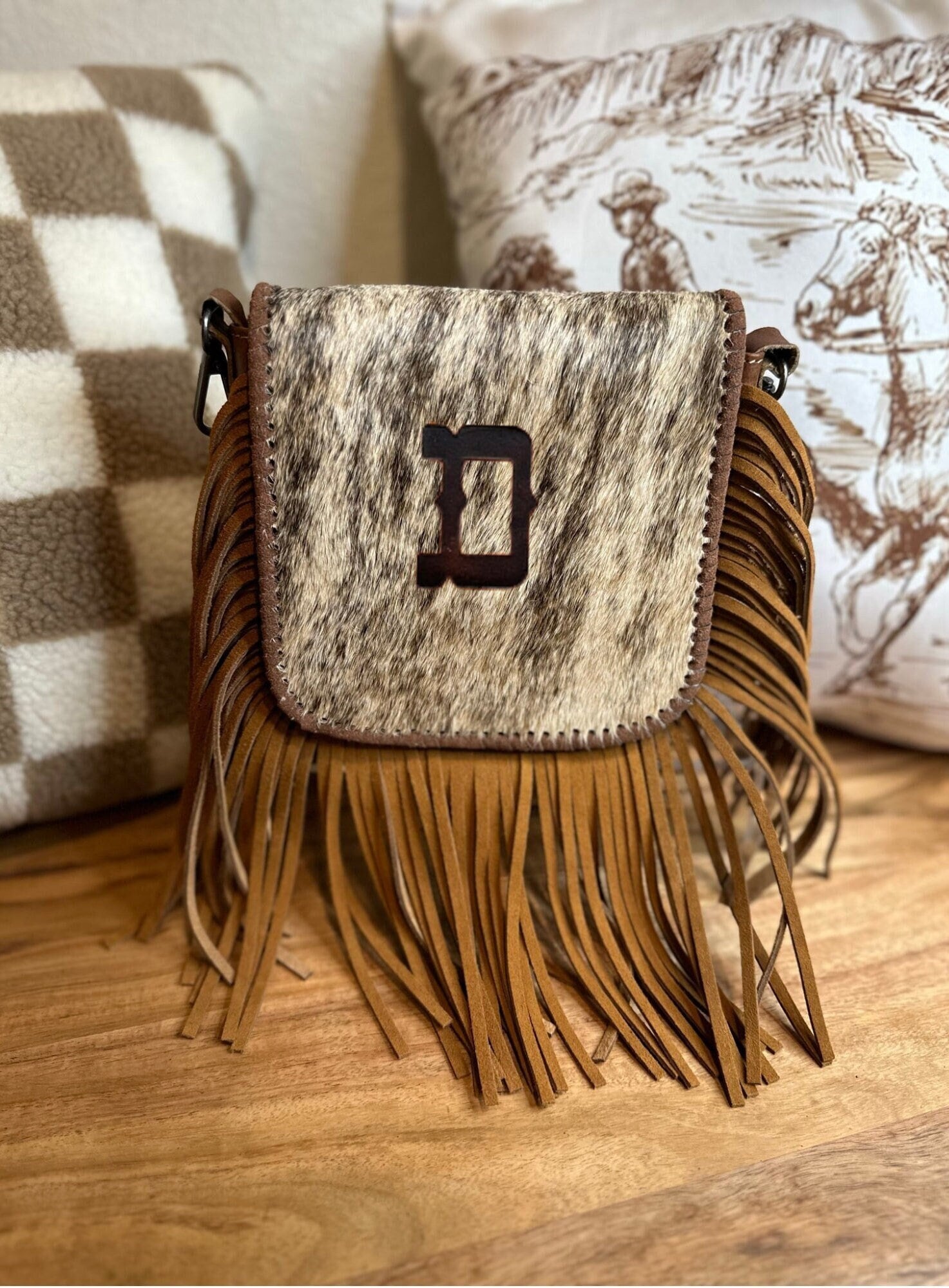 cowhide purse with fringe