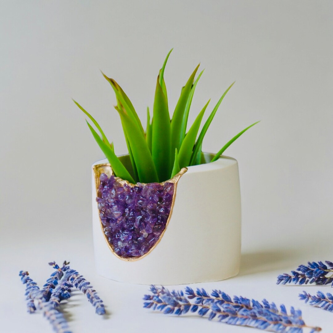 Amethyst Crystal Plant Pot With Gold Trim - Etsy