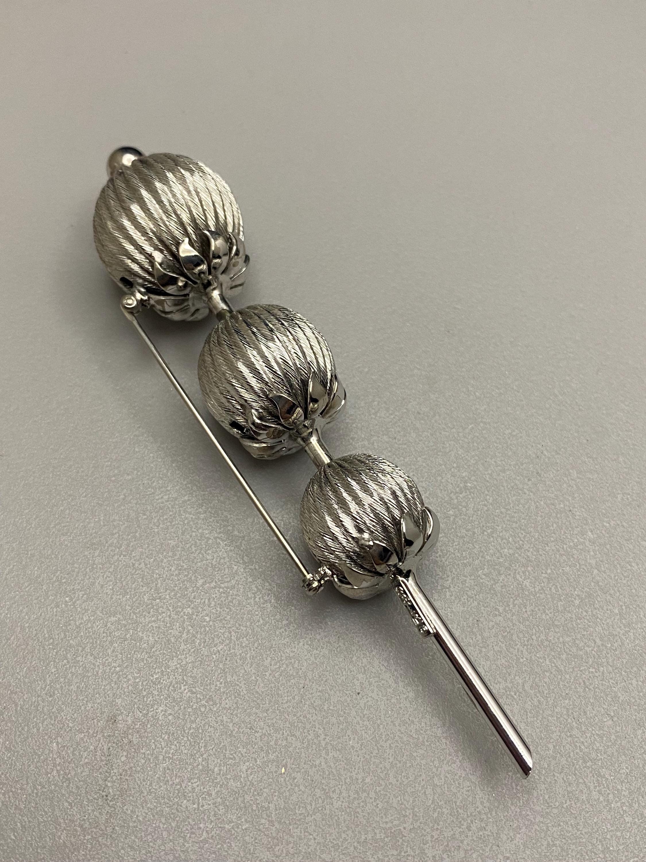 Large Vintage Estate Signed Francois Coro Silver Tone Pin Brooch 5"