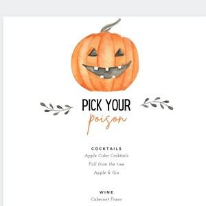 Pick Your Poison drink menu | pumpkin PARTY| Pumpkin | Party drink menu|  DOWNLOAD|personalized