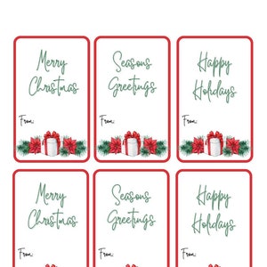 Poinsettia kerstcadeaukaartjes | Vrolijk kerstfeest gunstlabel | Seizoensgroeten Tag| Fijne feestdagen-tag| Direct downloaden|Afdrukbaar
