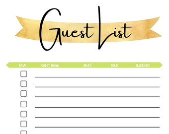 Dinner Guest List Planner | Instant Download| Printable| Holiday planner| Blank list