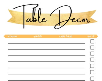 Dinner Decoration List Planner |party planer| Instant Download| Printable |Blank