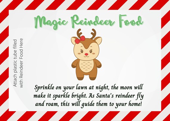 Printable Reindeer Food Card for a Girl instant Download - Etsy