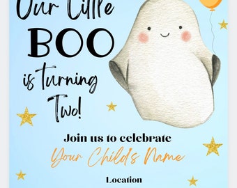 Our little boo is turning two Birthday party invitation| boy ghost| Personalized