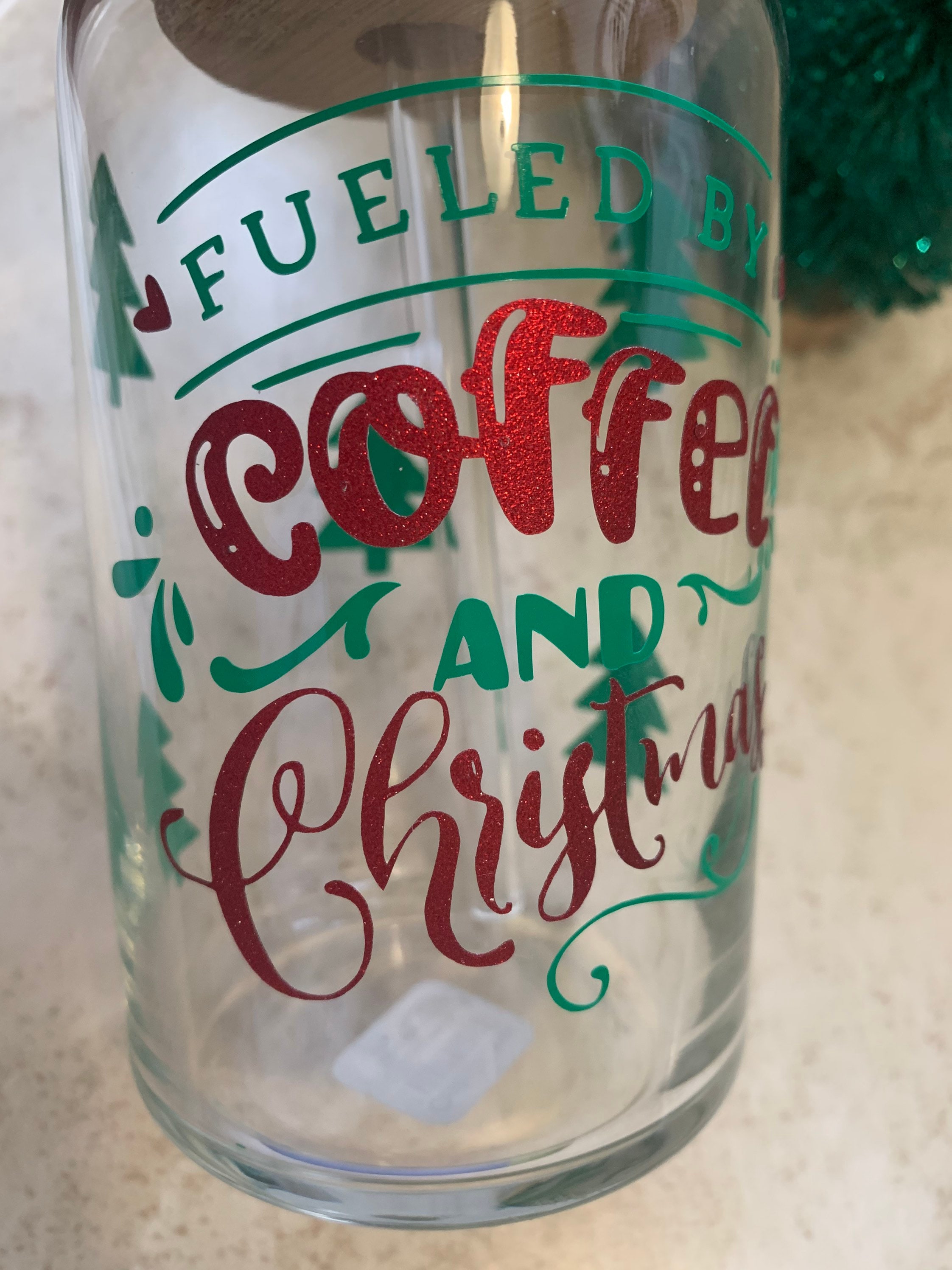 Fueled by Coffee and Christmas Beer Can Glass| Bamboo Lid| Glass Straw ...