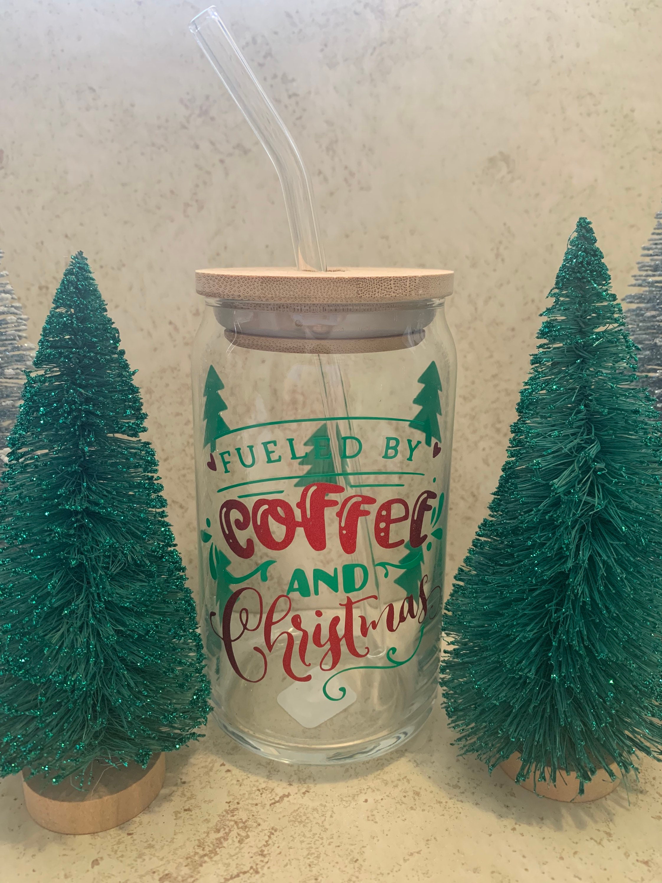 Fueled by Coffee and Christmas Beer Can Glass| Bamboo Lid| Glass Straw ...