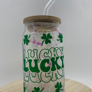 Lucky St. Patrick&#39;s Day Beer Can Glass| Pot of Gold |Luck of the Irish| Iced Coffee Glass| Four Leaf Clover