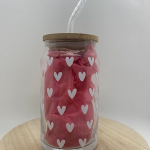 Herz Konfetti Bierd dose Glas | Eiskaffee| Bambus Deckel| Nur Glas| Liebe| Herz | Valentinstag