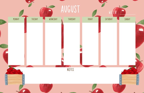 August Blank Weekly Calendar Apple Weekly Planner Weekly Planner Instant Download Printable Teacher Weekly Calendar - Etsy August Blank Weekly Calendar Apple Weekly Planner Weekly Planner Instant Download Printable Teacher Weekly Calendar - Etsy