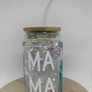 Mama Meerjungfrau Bierd dose Glas| Meerjungfrau Glas| Glas für Mama| Eiskaffee| Bambus Deckel | Glasstroh