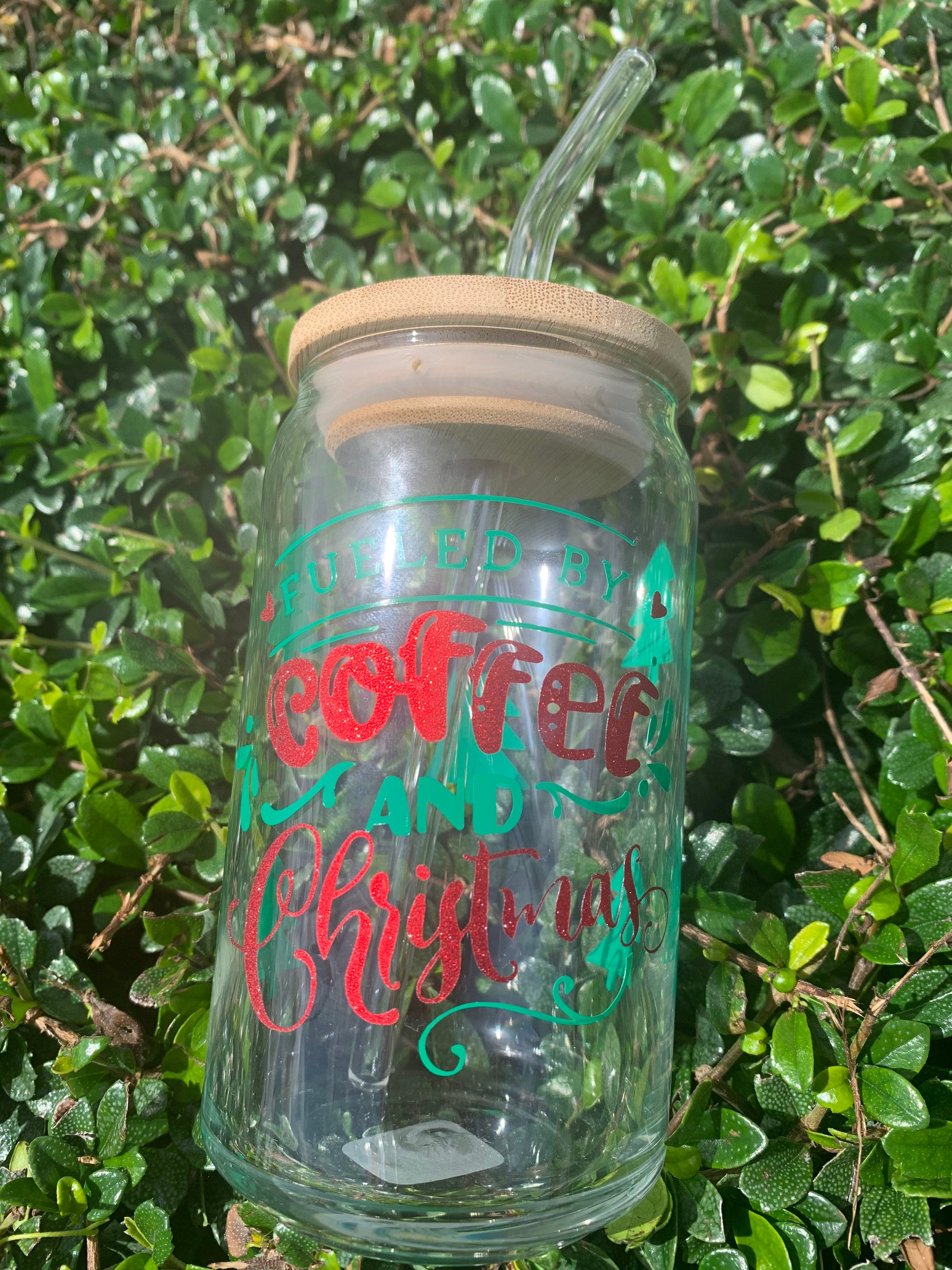Fueled by Coffee and Christmas Beer Can Glass| Bamboo Lid| Glass Straw ...
