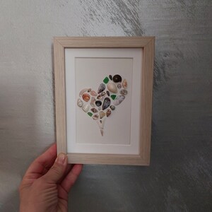 Seashell Heart Mosaic Art Small Heart Framed 7*5 inch Sea Glass Art Valentine’s Day by SeashellsflowerArt