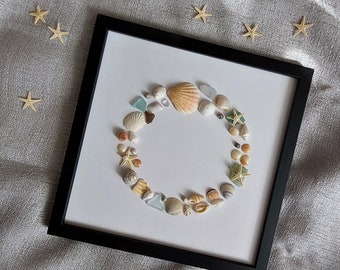Seashell & Sea Glass Wreath: Coastal Mosaic Wall Decor (7/8 inch)