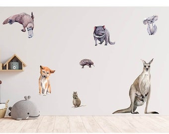 Fabric Australian Native Animal wall decal, Australiana wall sticker, Kangaroo Wall decals,  Koala Wall Decals, Nursery Wall Decal, Wildlife