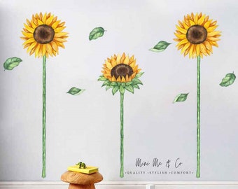 Fabric Sunflowers Floral Removable Wall Sticker, Cute Nature Nursery Kids Greenery Bedroom Playroom Floral Decal