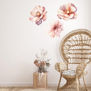 Large Blush Peony Wall Decals – Set of 3 Removable Floral Stickers, Nursery & Bedroom Décor, Reusable Fabric Wall Art